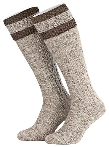 Piarini 43 44 1 Paar Herren Trachtenstrümpfe Trachtensocken Zopfmuster Trachtenstutzen Umschlag Wolle lang Nussmeliert Braun