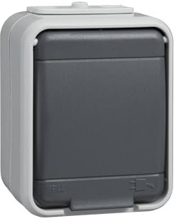 Schneider Electric Elso Steckdose mit Klappdeckel, 16A, Steckklemme, AquaTop, licht/basaltgrau, Artikelnummer 445009
