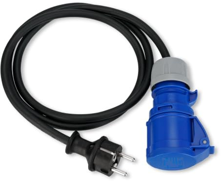 REV Caravan Adapter - Schutzkontaktstecker + CEE-Kupplung, 1,5m, schwarz | Spritzwassergeschützt IP44 | 3500W