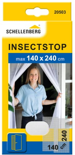 Schellenberg 20503 Mosquitera balcón y Puerta de terraza, Dimensiones: 140 x 240 cm, Blanco, Montaje fácil sin taladrar, Incl. Correa de fijación y Pesos