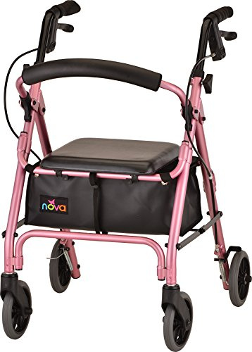 NOVA GetGo Petite Ultra Narrow Walker For Seniors, Pink Rollator With Seat, Lightweight Folding 4 Wheel Walker Only 13 lbs, Narrow Frame, Foldable Rolling Rollator With Brakes, Extra Light, Color Pink