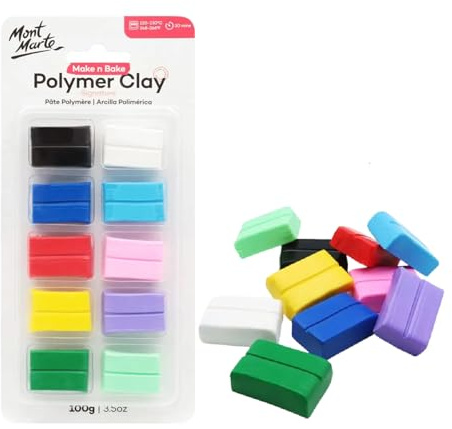 Mont Marte Polymer Clay – 10 stycken – 100g – Mjuk, jämn textur – Lätt att forma – Lera för keramik, modellering och hantverk