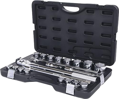 KS Tools 911.0752 3/4 Zoll Steckschlüssel-Satz | inklusive Umschaltknarre, 24-Zahn | matt satiniert | 21-tlg.