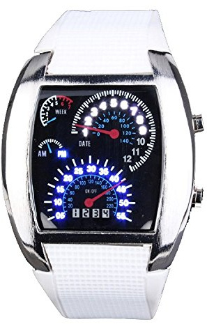 Mastop Silicone Rubber Band Blue Binary DOT Unisex LED Wrist Watch