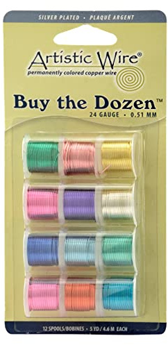 Artistic Wire, 24 Gauge Silver Plated Tarnish Resistant Colored Copper Craft Wire, Buy-The-Dozen, Assorted Colors, 5 yd, 12 spools