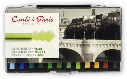 Conté a Paris 50130, 12 farbige Carré Kreiden, Pastellkreiden in Vierkantform für Landschaft