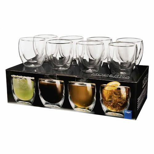 Moderna Artisan Series Double Wall 8 oz Beverage Glasses - Set of 8 Drinking Glasses