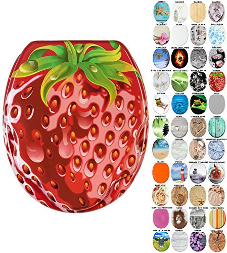 Sanilo Abattant WC, Grande sélection de lunettes de toilette, Finition de haute qualité, Charnières robustes, Fixation facile (Fraise)