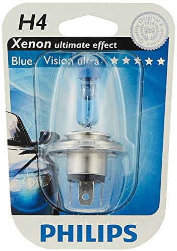 Philips BlueVision Ultra Xenon-Effekt H4 Scheinwerferlampe 12342BVUB1, Einzelblister