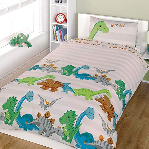 Juego Ropa de Cama de Just Contempo, Funda de edredón para niños con diseño de Camuflaje, Mezcla de algodón, Dinosaur Grey, Suelto