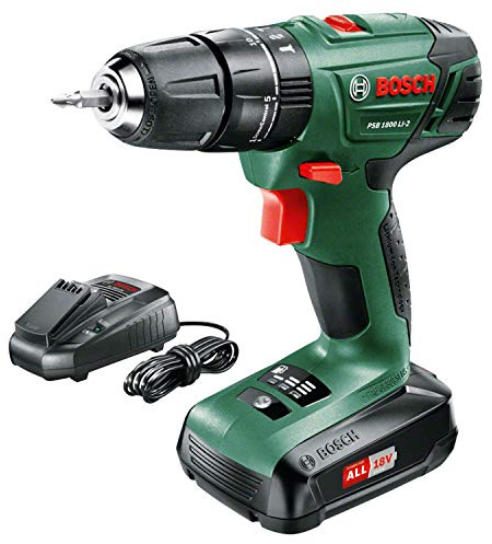 Bosch PSB 1800 LI-2 Cordless Lithium-Ion Hammer Drill Driver Featuring Syneon Chip Technology (1 x 18 V Battery, 1.5 A)