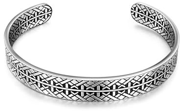 True Rebels Herren-Armspange Edelstahl silber/schwarz - Armspange Runen Muster Edelstahlarmband Männerschmuck Armband