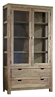 MASSIVMOEBEL24.DE Nature Grey Vitrine #65 Sheesham, Farbe:grau geölt, Größe:110x45x200 cm (BxTxH)