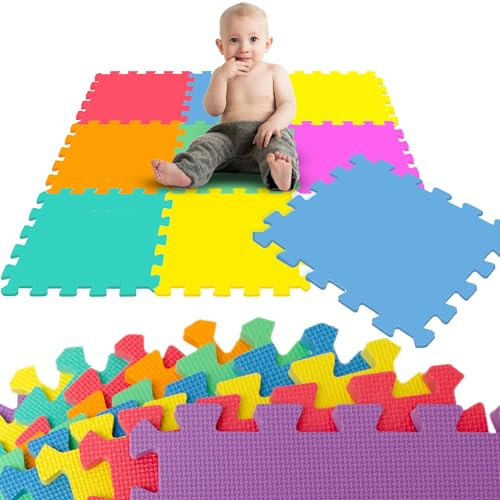LittleTom 9 delar baby lekmatta – 30 x 30 mjuka pusselmattor golv lekmatta sammankopplade skumplattor