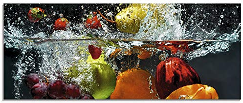 ARTland Wanddeko Glasbilder Wandbild Glas Bild einteilig 125x50 cm Querformat Früchte im Wasser Obst Frucht Cocktails Erdbeere Orange Limette Zitrone S7LQ