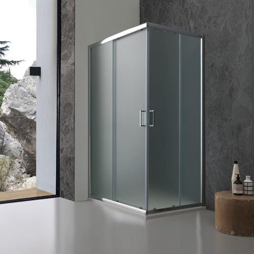 KIAMAMI VALENTINA Eckeinstieg Duschkabine 80x100 aus mattem 6mm Kristallglass mit orangenhautstruktur | Giada