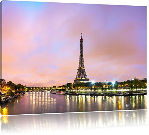 Pixxprint Eifelturm Paris bei Nacht, Größe: 80x60cm, Leinwandbild, fertig gespannt, Wandbild, Dekoration, Kunstdruck, kein Poster
