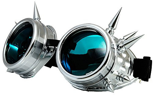 morefaz WELDING CYBER GOGGLES Schutzbrille Schweißen Goth cosplay STEAMPUNK COSPLAY GOTH ANTIQUE VICTORIAN WITH SPIKES Includes FREE set Lense Shades UV400 Protection (TM) (Silber Spikes)