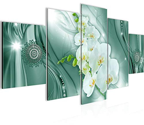 Runa Art Wandbilder Blumen Orchidee 5 Teilig Bild auf Vlies Leinwand Deko Wohnzimmer Abstrakt Grün weiss 207552c