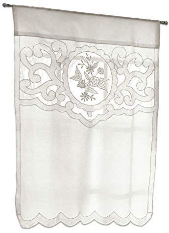 Loberon Scheibengardine Eleyn, Zauberhafte Stickereien im Richelieu-Stil, Klassischer Wellenabschluss, Tunnelzug, Fensterdekoration, Sichtschutz, Baumwolle, weiß