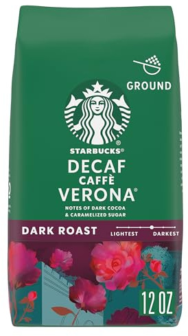 Starbucks Verona Decaf Ground Coffee, 12 oz | 100% Arabica decaf ground coffee; Dark Roast Decaf Caffè Verona; 1 bag, 12 oz
