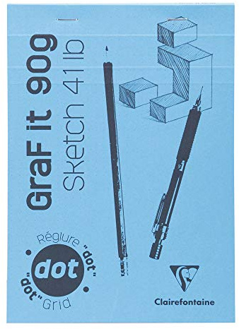 Clairefontaine - Ref 96693C - Graf It vit limmad prick rutnät skissblock (80 ark) - A4-storlek, 90 gsm ritpapper, himmelsblått omslag, mikroperforerade ark, topplimmad