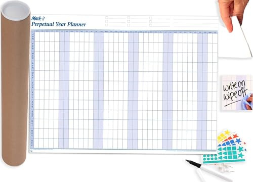Mark-IT Wall Calendar 2026 - Perpetual Calendar 2026-2027 with Repositionable Date Strips - Reusable Laminated 2027 Wall Planner - Ideal 2026 Calendar UK for Office, School & Home - (90 x 61cm)