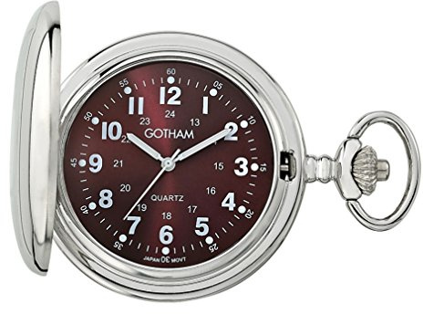 Gotham Men's Silver-Tone Polished Finish Covered Quartz Pocket Watch # GWC15042SM