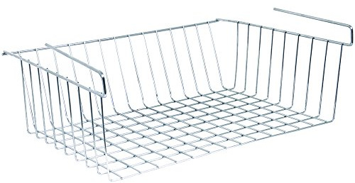 MSV Hängekorb aus Metall - 28x26x14cm - Silber - Aufbewahrungs-Korb für Küchenschränke Kleiderschränke Regale Unterbauschrank Unterbau-Regal