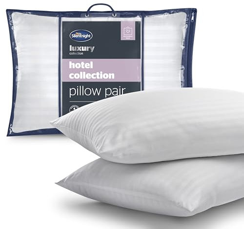 Silentnight Hotel Collection Pillows 2 Pack - Luxury Hotel Quality Pillows Soft Medium Support for Back and Side Sleepers Comfy Supportive - Hypoallergenic and Machine Washable - Pack of 2