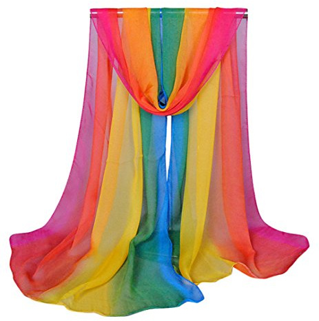 GOFINEE Women Soft Chiffon Lightweight Neck Scarf Head Hair Wrap Multicolour