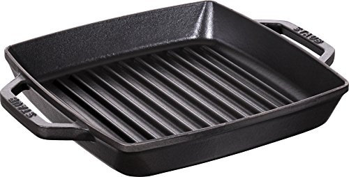 STAUB Gusseisen Grillpfanne mit zwei Griffen, Quadratisch, 23 cm, Für alle Herdarten inkl. Induktion & Backofen, Schwarz