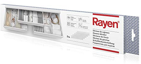 Rayen | Diviseur de tiroirs Adaptable | Séparateur de tiroirs offrant Une Multitude de Combinaisons | Organisateur de tiroirs Multifonctionnel | 5 unités de 49,5 x 10 cm 6310.11