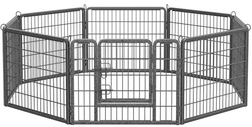 Feandrea Freilaufgehege, Laufstall DIY, mit 8 Gitterplatten je 77 x 60 cm, 2 L-förmige Riegel, transportabel, für innen und außen, Haustiere ohne Halsband, grau PPK86G