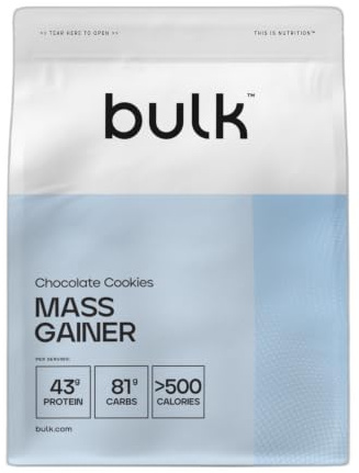 Bulk Complete Mass Gainer, Chocolat Cookies, 2.5kg | 45g de protéines et 5g de BCAA par portion, Gain de masse hypercalorique, Facile à mélanger, Délicieux arômes