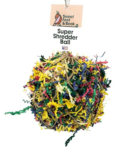 3” Super Shredder Ball Bird Toy - Fun Foraging Toys for Birds w/ Colorful Paper & Wooden Treasures - Easy to Hang Shredding Toys for Birds - Bird Shredding Toys for Cockatiels, Parrots & More