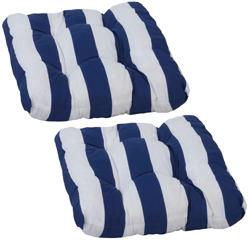 Beo Sitzpolster Gartenstuhl 36x36 atmungsaktiv | Made in EU | Gestepptes Outdoor Stuhlkissen | UV-beständiges Sitzkissen Stuhl ohne Ausbleichen | 2er Set Sitzkissen Bank mit Streifen in Blau-Weiß