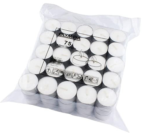 Olympia 8 Hour Tealights White Wax Candles Mood Lighting Pack of 75