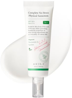 AXIS-Y Complete No-Stress Physical Sunscreen V3 SPF 50 – Mineral Face Sunscreen with Zinc Oxide & 2% Niacinamide – UVA Protection, Lightweight Moisturizing Korean Sunscreen (1.69 fl oz)