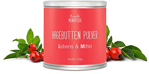 PlantaVis Hagebutten Pulver, 100% reines Monofood Pulver, vitalstoffreich, vegan, ohne Zusatz von Farbstoffen oder Geschmacksverstärkern in praktischer Dose, 150 g