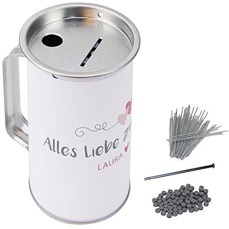 HMF 45180-07 Spendendose mit Griff, inkl. Foliendruck, Hochzeit, 8 x 14,5 cm