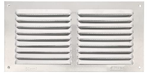 Amig - Rektangulärt galler i aluminium med myggnät, ventilationsgaller för luftutlopp, perfekt för tak i kök och badrum, mått 100 x 200 mm – silverfärg
