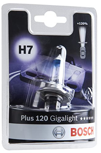 Bosch H7 Plus 120 Gigalight Ampoule de Phare Halogène, 12 V 55 W, Faisceau Lumineux 120% plus Long - Culot PX26d - 1 Ampoule de Rechange