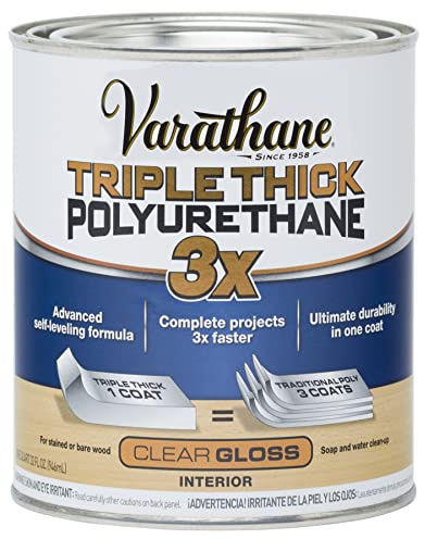 Varathane Triple Thick Polyurethane Clear Wood Finish | Self-Leveling Formula | Scratch And Stain Resistance | Durability In One Coat | Gloss | Quart