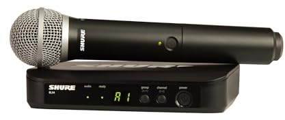 Shure BLX24/PG58 Handheld Wireless Audio System H9 Band (512–542 MHz) – BLX4 Receiver, BLX2 Transmitter with PG58 Dynamic Mic, Up to 14 Hr Battery, 300 ft Range
