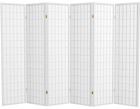 Red Lantern 6 ft. Tall Window Pane Shoji Screen - White - 6 Panels