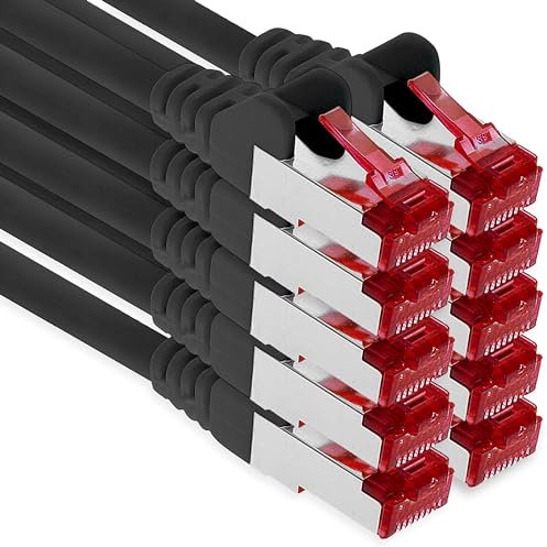1aTTack.de - 10x 10m CAT6 patch cable S/FTP PIMF shielding CAT.6 RJ45 network cable Ethernet cable DSL LAN router switch modem patch panel - black - 10 pieces