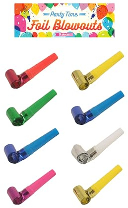 Henbrandt 8x SILENT Party Blowers for Kids 8-Pack Metallic Foil Party Blowouts Birthday Wedding Halloween Xmas Stocking NYE Box Party Bag Favours Loot Bag Fillers for Boys and Girls
