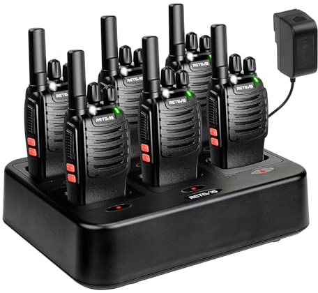 Case of 6,Retevis H-777 Walkie Talkies for Adults Long Range, Rechargeable Two-Way Radios,with 6-Way Multi Unit Charger,Flashlight Handheld Business 2 Way Radios