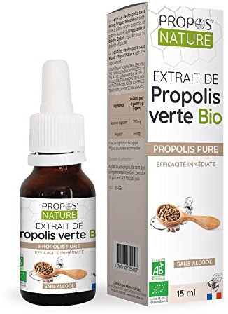 Solution de Propolis Verte Bio - Propos'Nature - 15 ml - Certifié Biologique (AB) - Sans alcool